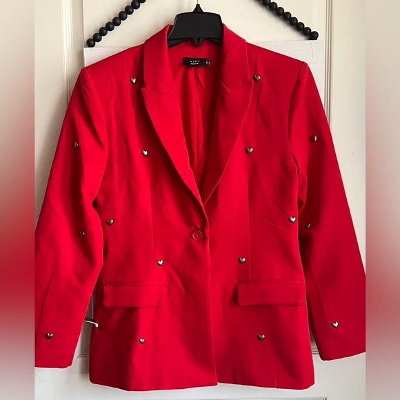 VICI Red LOVE Strikes Heart Embellished Studded Blazer Jacket Medium 8 10 NWT